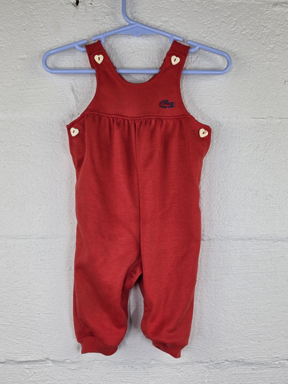 Izod Lacoste Vintage Girl's Red Infant Overalls with Heart Buttons